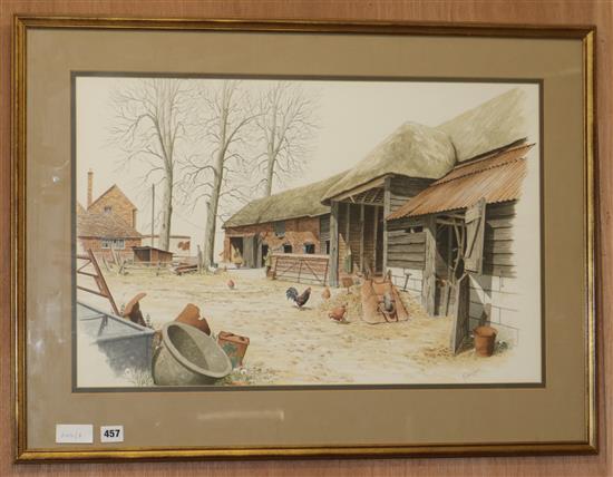 Michael Cooper, pen, ink and watercolour, Farmyard scene, 42 x 66.5cm